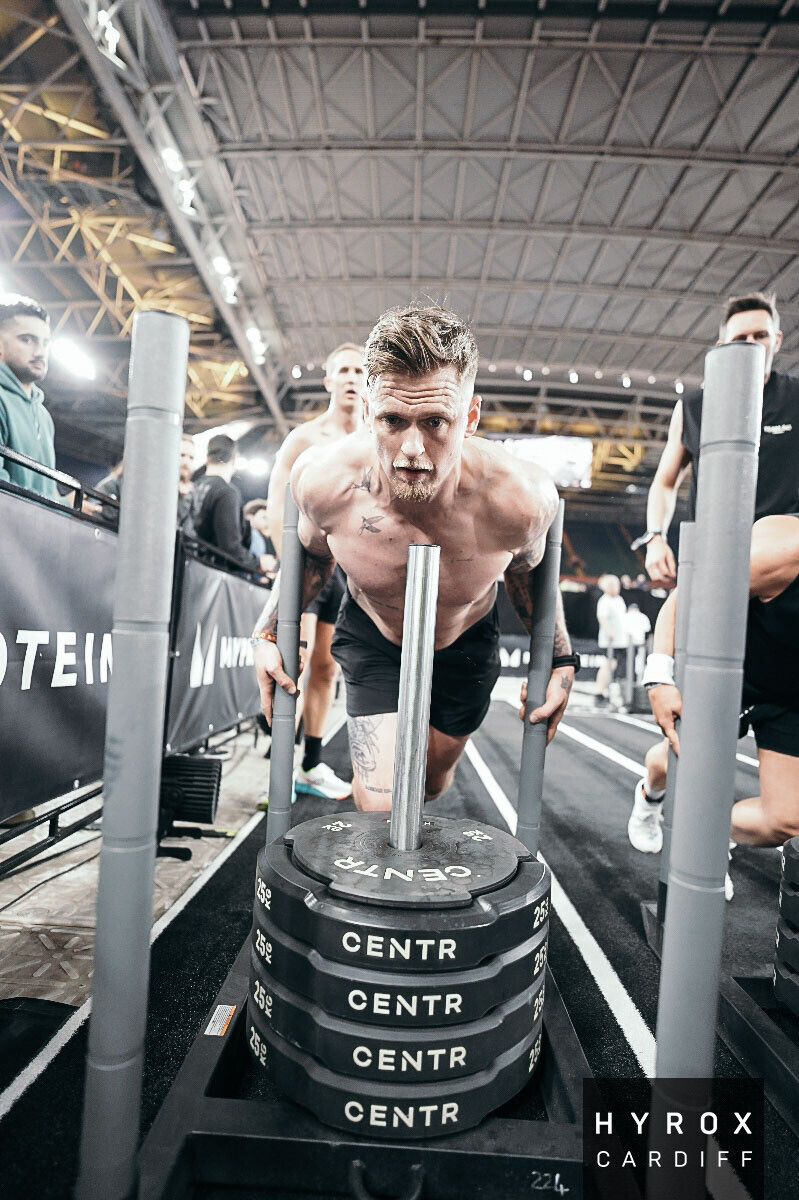 Sled push at HYROX Cardiff