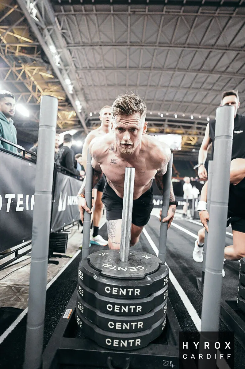 Sled push at HYROX Cardiff